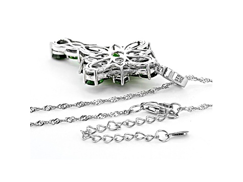 Green Chrome Diopside Rhodium Over Sterling Silver Cross Enhancer Pendant With Chain 4.78ctw