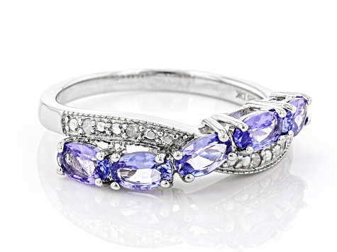 Blue Tanzanite Rhodium Over Sterling Silver Ring 0.97ctw