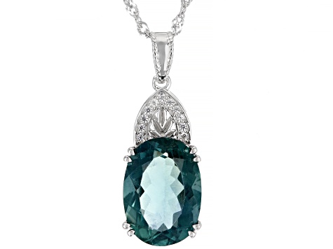Teal Fluorite Rhodium Over Sterling Silver Pendant With Chain 6.50ctw