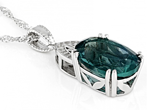 Teal Fluorite Rhodium Over Sterling Silver Pendant With Chain 6.50ctw