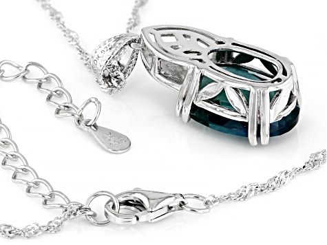 Teal Fluorite Rhodium Over Sterling Silver Pendant With Chain 6.50ctw