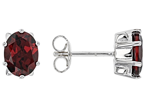 Red Garnet Rhodium Over Sterling Silver Stud Earrings 2.60ctw