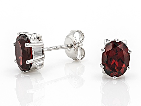 Red Garnet Rhodium Over Sterling Silver Stud Earrings 2.60ctw
