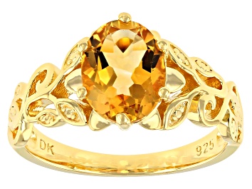 Picture of Yellow Citrine 18k Yellow Gold Over Sterling Silver Solitaire Ring 1.45ct