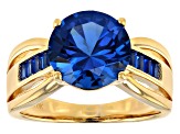 Blue Lab Created Spinel 18k Yellow Gold Over Silver Ring 3.35ctw