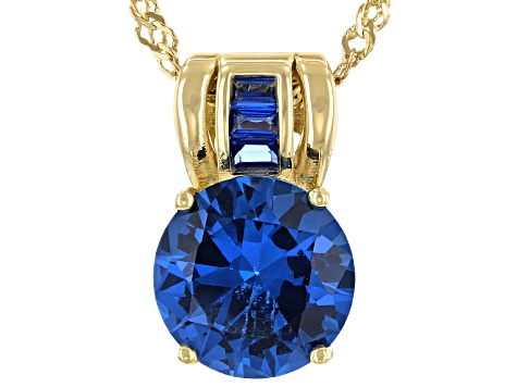 Blue Lab Created Spinel 18k Yellow Gold Over Sterling Silver Pendant With Chain 3.30ctw