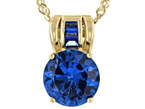 Blue Lab Created Spinel 18k Yellow Gold Over Sterling Silver Pendant With Chain 3.30ctw