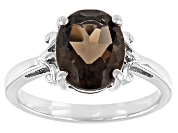 Picture of Brown Smoky Quartz Rhodium Over Sterling Silver Solitaire Ring 2.50ct