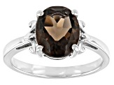 Brown Smoky Quartz Rhodium Over Sterling Silver Solitaire Ring 2.50ct