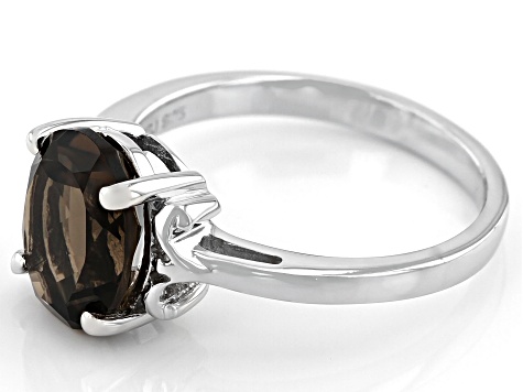Brown Smoky Quartz Rhodium Over Sterling Silver Solitaire Ring 2.50ct