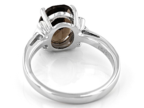 Brown Smoky Quartz Rhodium Over Sterling Silver Solitaire Ring 2.50ct