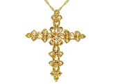 Yellow Citrine 18K Yellow Gold Over Silver Cross Pendant With Chain 4.49ctw