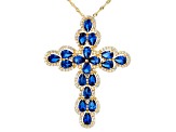 Blue Lab Created Spinel 18k Yellow Gold Over Silver Cross Pendant With Chain 8.22ctw