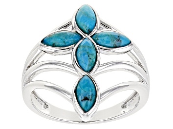 Picture of Blue Composite Turquoise Rhodium Over Sterling Silver Cross Ring