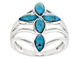 Blue Composite Turquoise Rhodium Over Sterling Silver Cross Ring