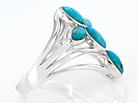 Blue Composite Turquoise Rhodium Over Sterling Silver Cross Ring