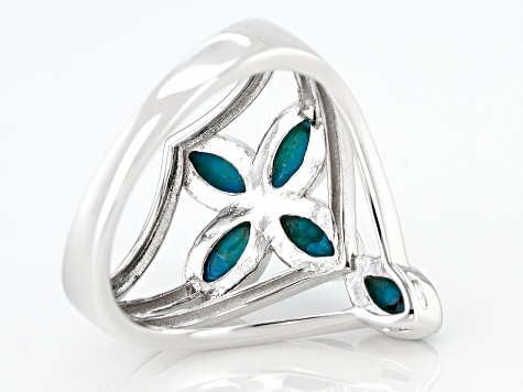 Blue Composite Turquoise Rhodium Over Sterling Silver Cross Ring