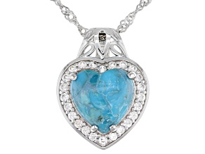 Blue Turquoise Rhodium Over Sterling Silver Pendant With chain 0.19ctw