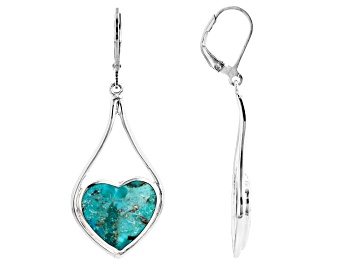 Picture of Blue Composite Turquoise Sterling Silver Solitaire Dangle Heart Earrings