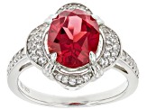 Red Lab Created Padparadscha Rhodium Over Sterling Silver Ring 3.45ctw