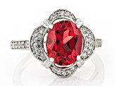 Red Lab Created Padparadscha Rhodium Over Sterling Silver Ring 3.45ctw