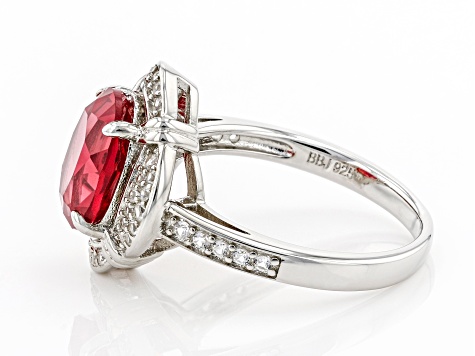 Red Lab Created Padparadscha Rhodium Over Sterling Silver Ring 3.45ctw