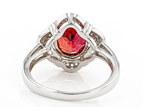 Red Lab Created Padparadscha Rhodium Over Sterling Silver Ring 3.45ctw