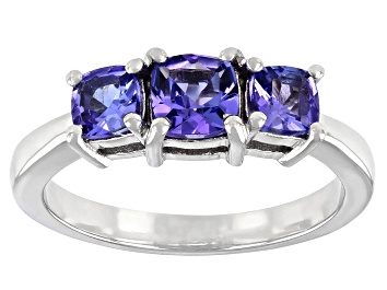 Picture of Tanzanite Rhodium Over Sterling Silver 3-Stone Ring 1.14ctw