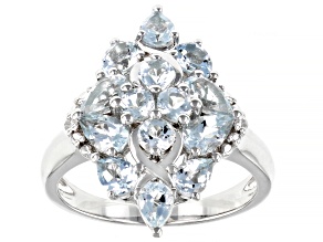 Blue Aquamarine Rhodium Over Sterling Silver Cluster Ring 1.81ctw