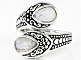 Rainbow Moonstone Rhodium Over Sterling Silver Ring 8x5mm