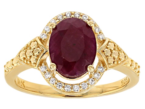 Red ruby 18k yellow gold over silver ring 2.52ctw