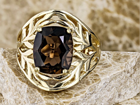 Brown Smoky Quartz 18K Yellow Gold Over Sterling Silver Ring 4.27ct