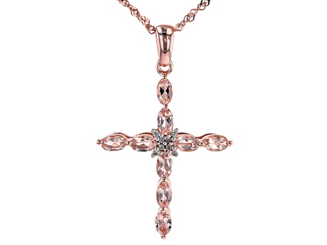Peach Morganite 18k Rose Gold Over Silver Cross Pendant With Chain 1.63ctw