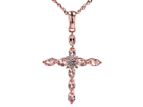 Peach Morganite 18k Rose Gold Over Silver Cross Pendant With Chain 1.63ctw