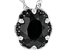 Black Spinel Rhodium Over Sterling Silver Pendant With Chain  2.87ctw