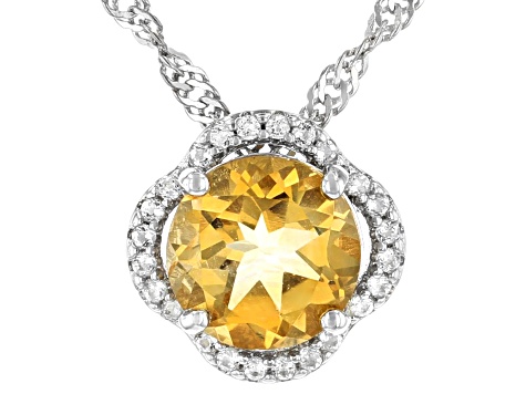 Yellow Citrine Rhodium Over Silver Pendant With Chain 1.66ctw