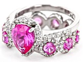 Pink Lab Created Sapphire Rhodium Over Sterling Silver Ring Set 3.85ctw