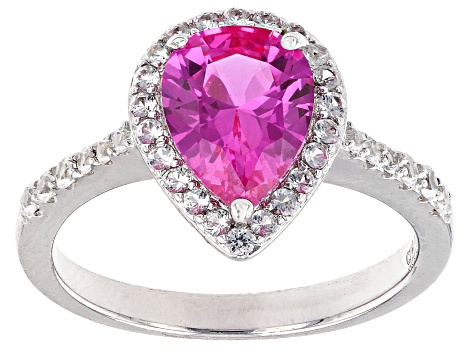 Pink Lab Created Sapphire Rhodium Over Sterling Silver Ring Set 3.85ctw