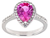 Pink Lab Created Sapphire Rhodium Over Sterling Silver Ring Set 3.85ctw