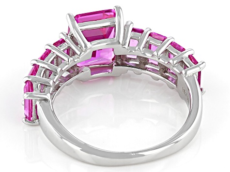 Pink Lab Created Sapphire Rhodium Over Sterling Silver Ring 4.23ctw