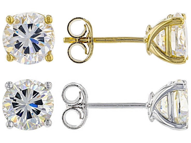 Strontium Titanate 18k Yellow Gold And Rhodium Over Sterling Silver Earrings Stud Set