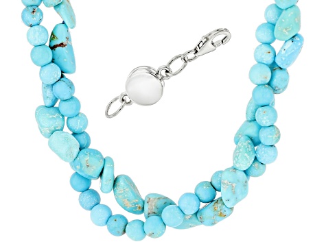 Blue Sleeping Beauty Turquoise Rhodium Over Silver Chip Necklace with Additional Magnetic Clasp