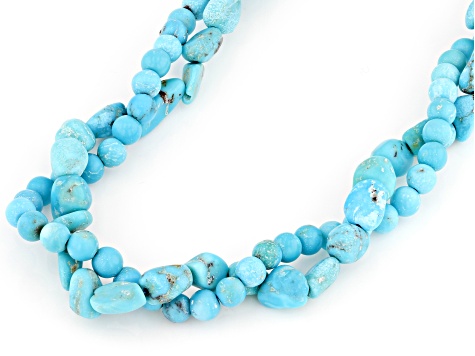 Blue Sleeping Beauty Turquoise Rhodium Over Silver Chip Necklace with Additional Magnetic Clasp