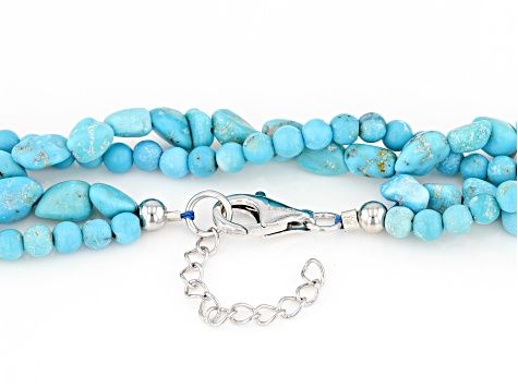 Blue Sleeping Beauty Turquoise Rhodium Over Silver Chip Necklace with Additional Magnetic Clasp