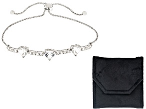 White Lab Created Sapphire Rhodium Over Silver Bolo Bracelet with Presentation Folder 3.01ctw