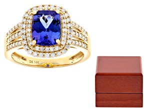 Tanzanite With White Diamond 14k Yellow Gold Ring With Presentation Box 2.10ctw