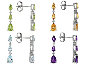 Multi-Stone Platinum Over Sterling Silver Set of 4 Earrings 8.25ctw