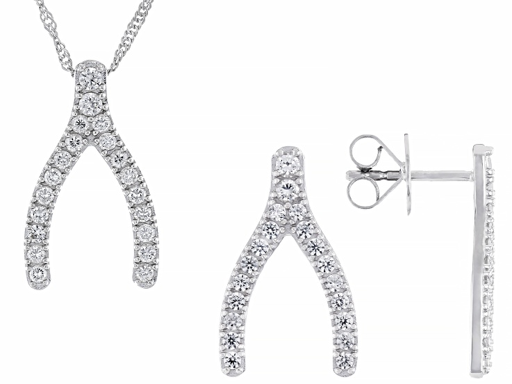White Zircon Rhodium Over Sterling Silver Pendant with Chain and Earrings Set 1.34ctw