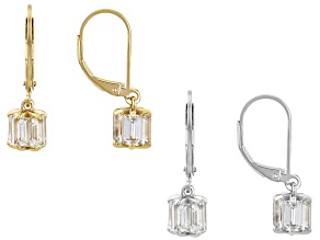 White Lab Created Sapphire Rhodium and 18k Yellow Gold Over Sterling Silver Earrings Set 5.38ctw