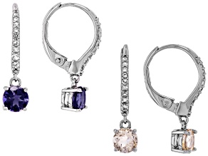 Multi-Stone Rhodium Over Brass Earrings Set 0.72ctw